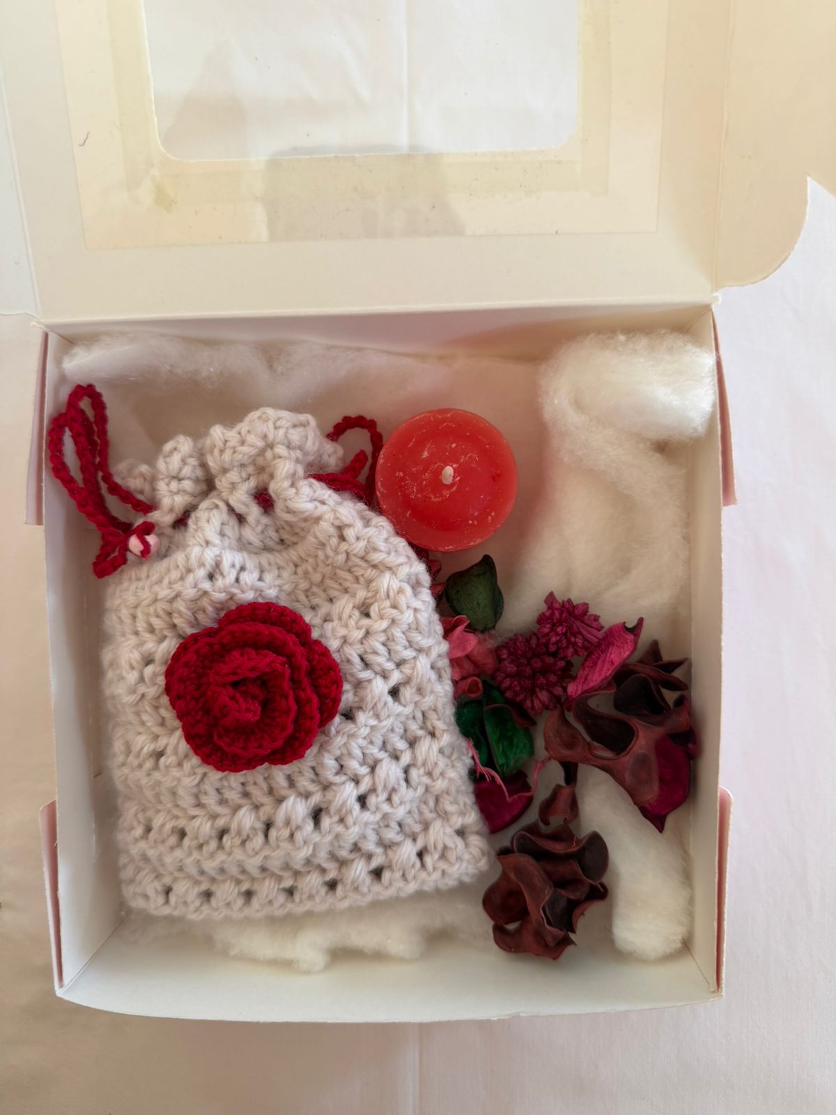 Handmade Crochet Aroma Pouch Gift Set with Candle & Potpourri
