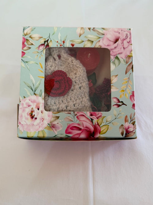 Handmade Crochet Aroma Pouch Gift Set with Candle & Potpourri